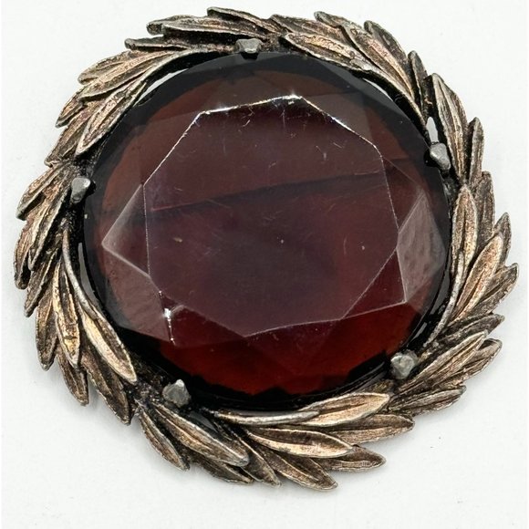 Vintage brown glass brooch pin